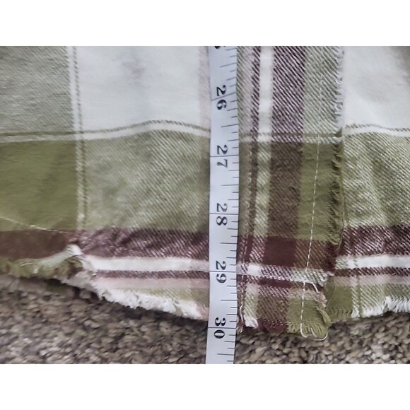 Blu Pepper Size XXL Green Plaid Frayed Hem Button Down Shirt/Jacket Pockets - Picture 9 of 13